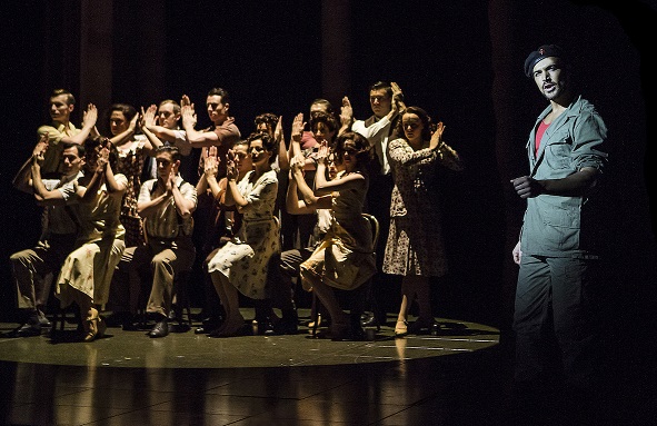 Gian Marco Schiaretti stars as Che in Evita at Manchester's Palace Theatre - image courtesy of Pamela Raith Photography