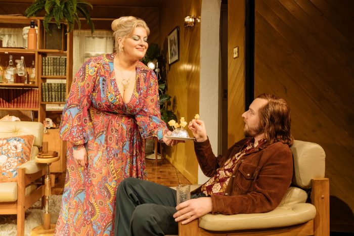 Jodie Prenger (Beverly) and Calum Callaghan (Tony) in Abigail's Party at Manchester Opera House