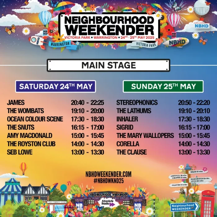 Neighbourhood Weekender 2025 set times - Main Stage